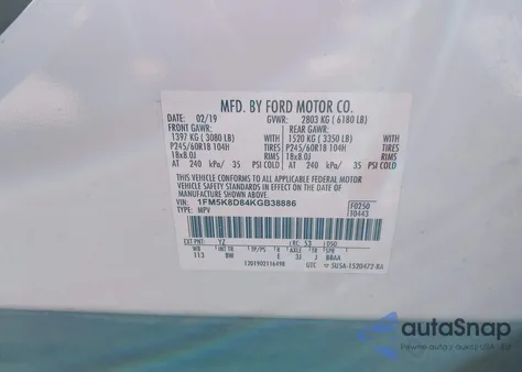 2019 Ford Explorer Xlt z USA, uszkodzony, nr VIN 1FM5K8D84KGB38886